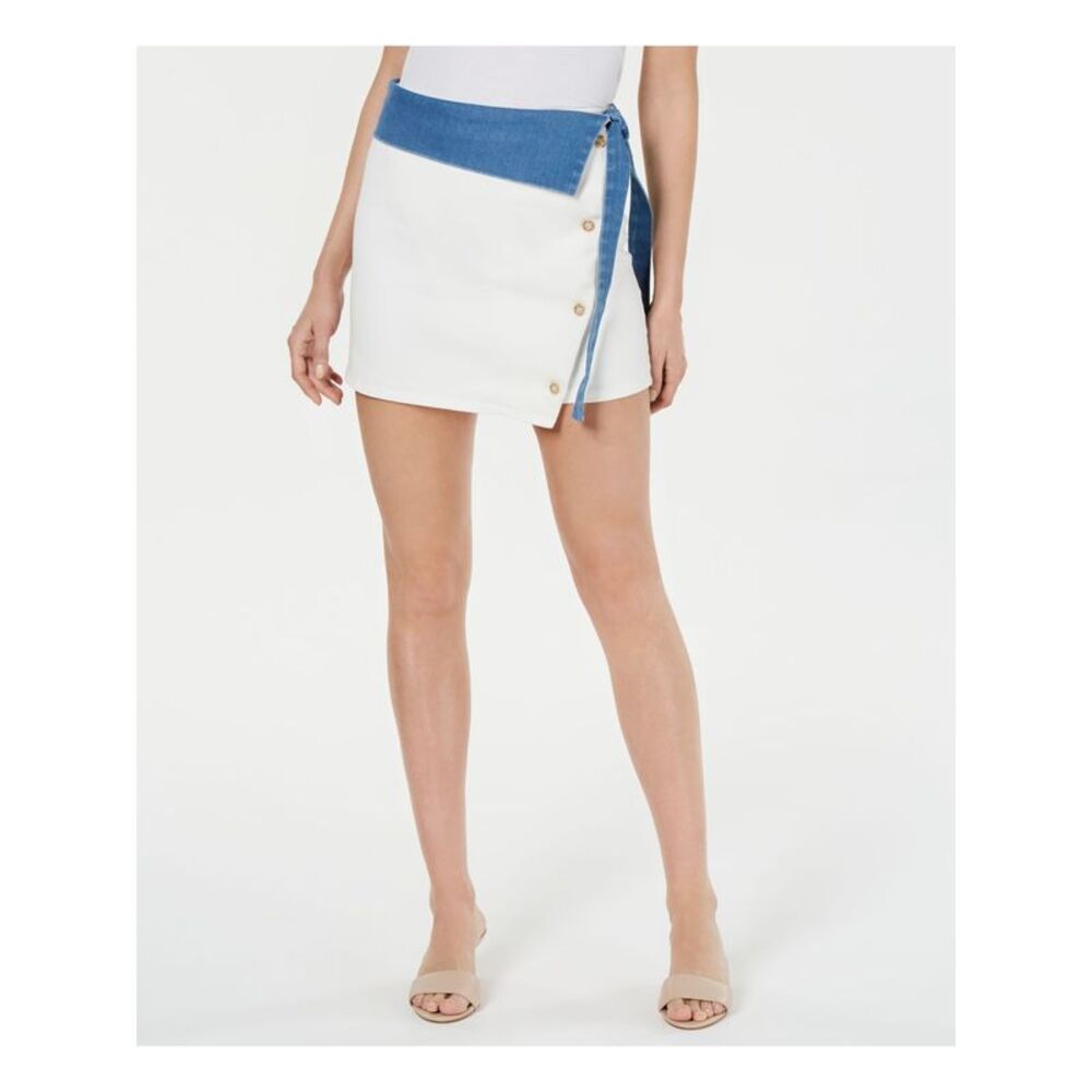 NWT LINE + DOT Womens Blue Belted Color Block Mini A-Line Skirt XS